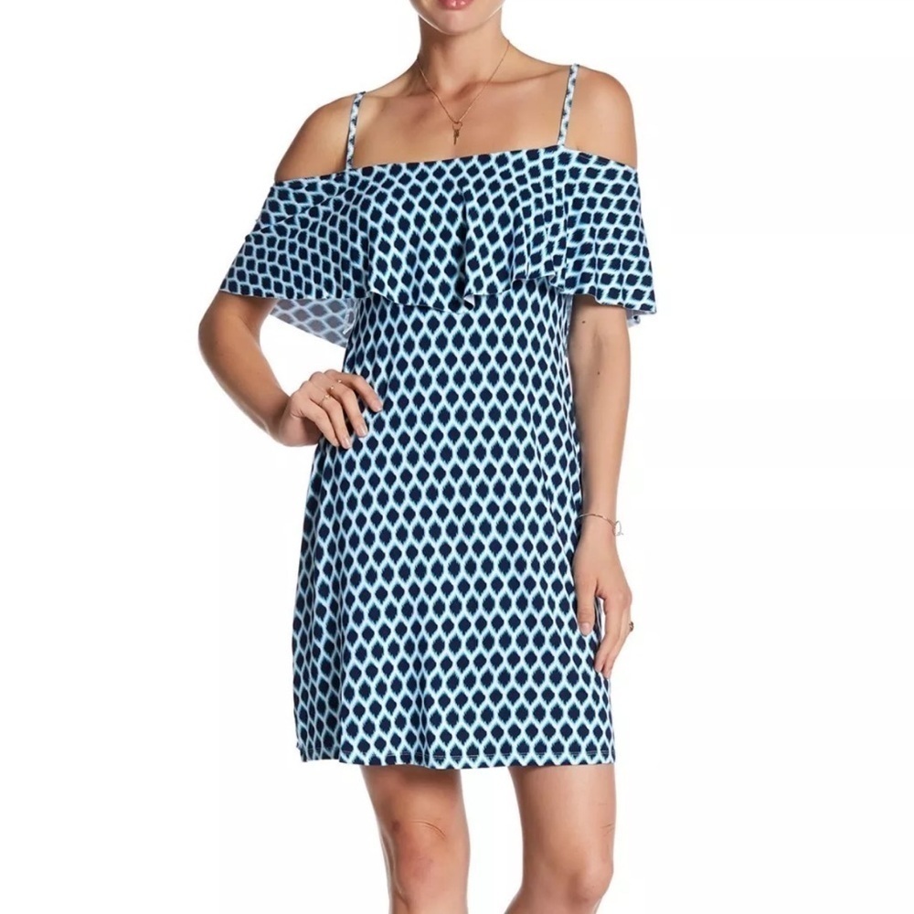 Tart Tacita Off Shoulder Short Dress Navy Ikat Size Large